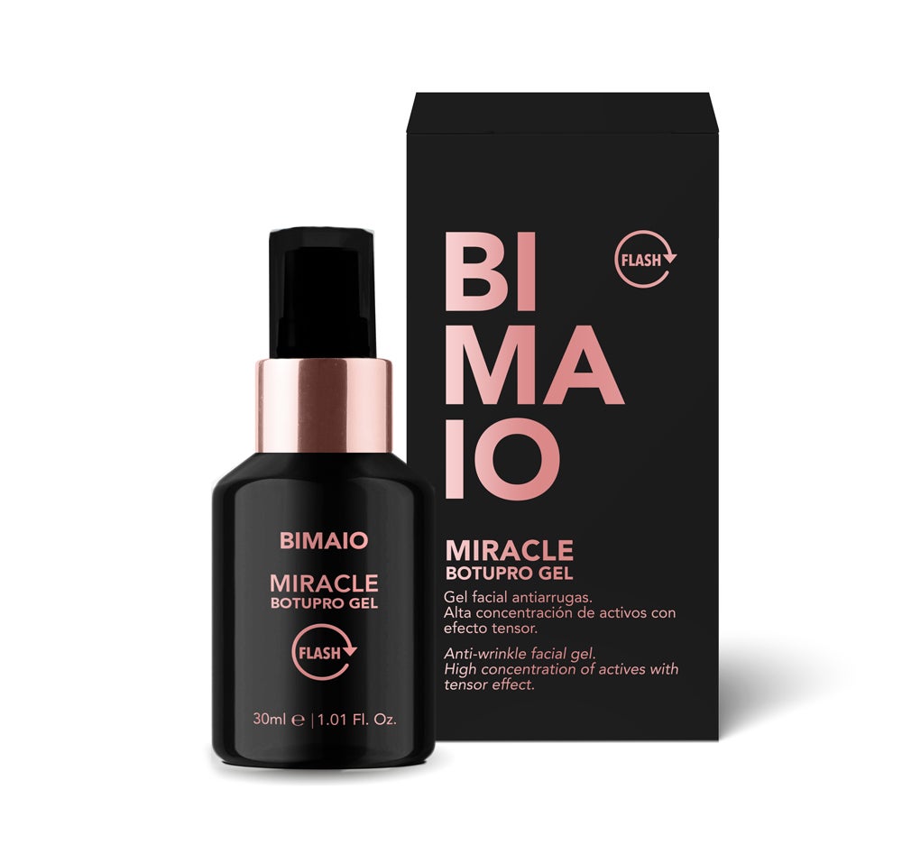 Tratamiento antiarrugas y reafirmante con efecto flash Miracle Botupro Gel de Bimaio. Sirve para el rostro, el cuello y el escote y reduce las arrugas, aportando hidratación a la piel gracias a una fórmula que combina naturaleza y ciencia: gatuline, una molécula con actividad micro-relajante y argireline, que lucha contra las arrugas y líneas de expresión, relajando los músculos que provocan su aparición. (41,90 €)