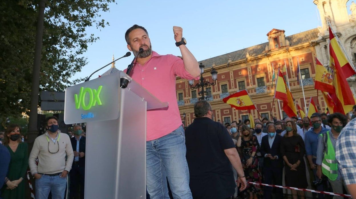 En imágenes, protesta de Santiago Abascal frente al Palacio de San Telmo de Sevilla