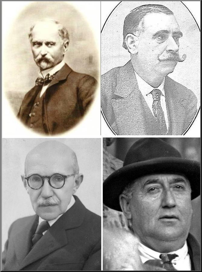 De arriba abajo y de izquierda a derecha. El austrohúngaro Alois Beer (1840-1916) y tres fotógrafos de la vida toledana en los primeros lustros del siglo XX: Constantino Garcés y Vera (1861-1922), Pedro Román Martínez (1878-1948) y Abelardo Linares García (ca.1870-1938). 