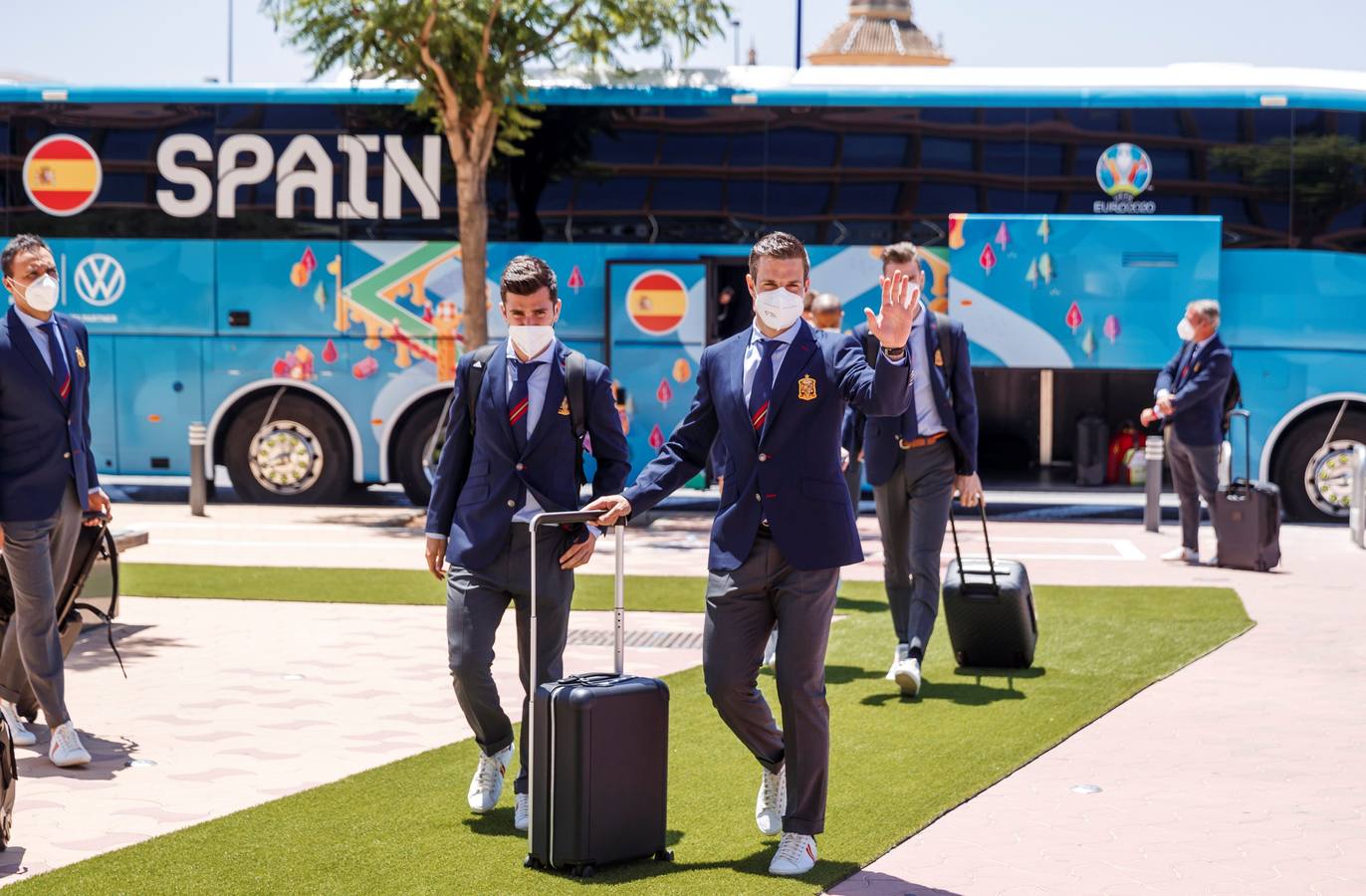 La selección española a su llegada en el aeropuerto de San Pablo