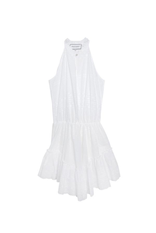 Space Flamingo - Vestidos blancos de rebajas. Vestido asimétrico con escote halter y volantes en el bajo, de Space Fmanigo. Precio: 212€