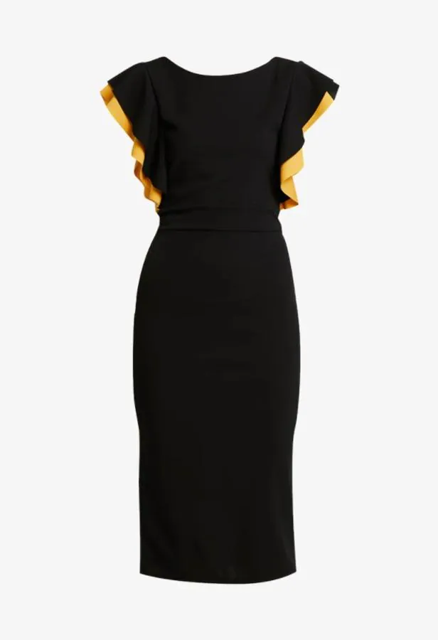Wal G. - Vestidos negros para llevar 24/7. Vestido tubo con escote mariposa, de Wal G. El corte de moda se presenta en una prenda que incluye una fina hebra mostaza que le aportan un extra de buen gusto. Precio: 49,99€