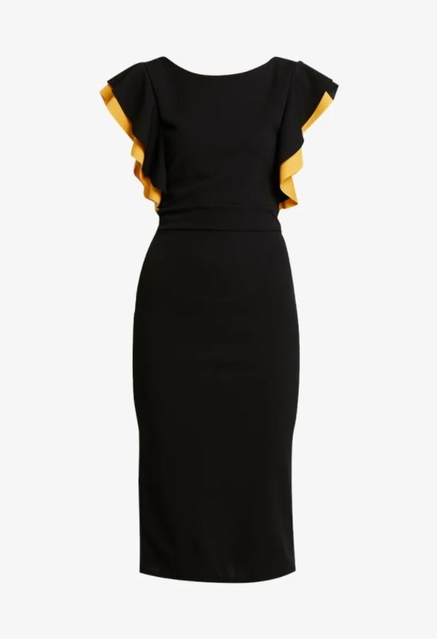 Wal G. - Vestidos negros para llevar 24/7. Vestido tubo con escote mariposa, de Wal G. El corte de moda se presenta en una prenda que incluye una fina hebra mostaza que le aportan un extra de buen gusto. Precio: 49,99€