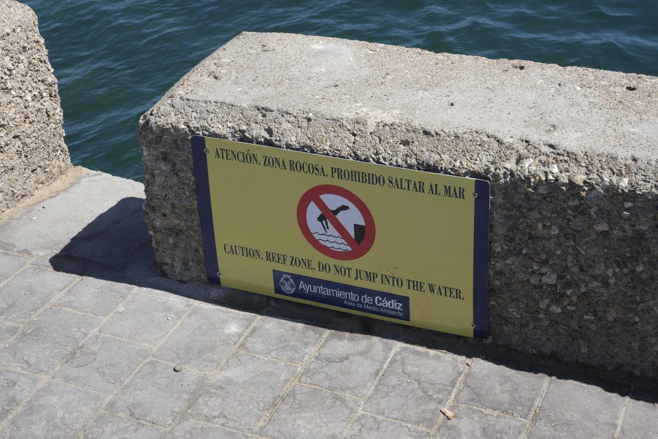 FOTOS: Carteles colocados en el Puente Canal de Cádiz para evitar los saltos