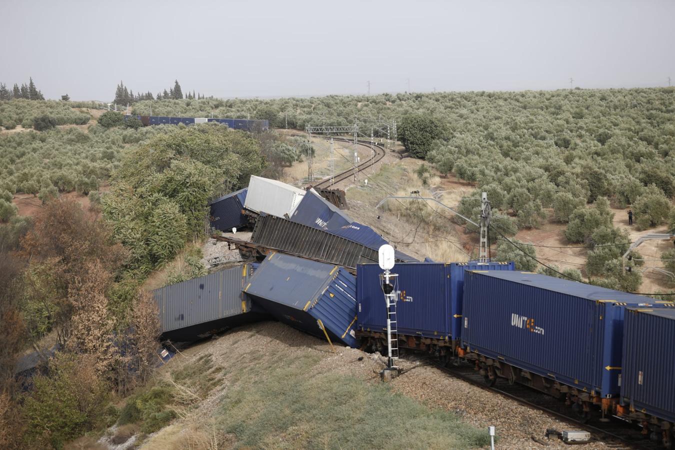 El descarrilamiento del tren en Montoro, en imágenes