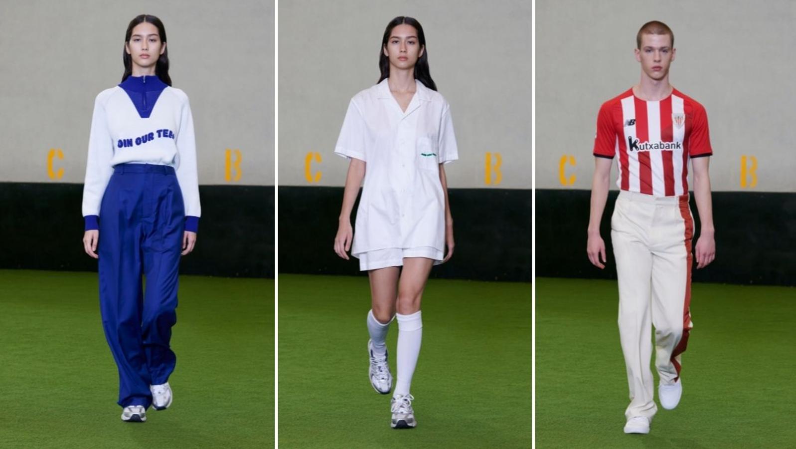 Carlota Barrera - LFW primavera-verano 2022. La asturiana ha tomado como referencia la atmósfera del fútbol de la década de los setenta y para ello se ha asociado con New Balance Football y los clubes AS Roma, LOCS Lille, FC Porto y Athletic Club, cuyos kits de la temporada 21/22 aparecen en algunos looks del desfile digital. Una colección marcada por el empleo de los tejidos técnicos con una labor de sastrería con una paleta de color que va desde los tonos potentes a los pastel y que permite llevarla en cualquier momento.