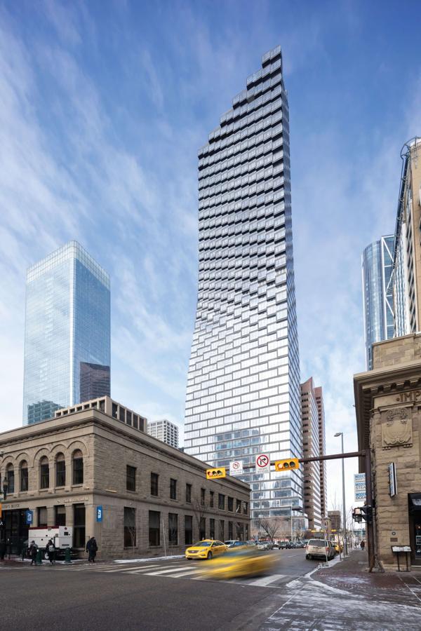 2.Telus Sky, Calgary (Canadá). Propiedad de la empresa canadiense de telecomunicaciones Telus, este rascacielos de 222 metros de altura y 59 plantas ofrece un diseño de lo más elegante. Comienza con una base rectangular que se va estrechando a medida que toma altura, creando pequeñas terrazas y balcones, y culmina en una cubierta ajardinada. Destaca, también, su instalación de iluminación LED, obra del artista canadiense Douglas Coupland. Diseñada por BIG, esta torre incluye oficinas, tiendas y residencias particulares.