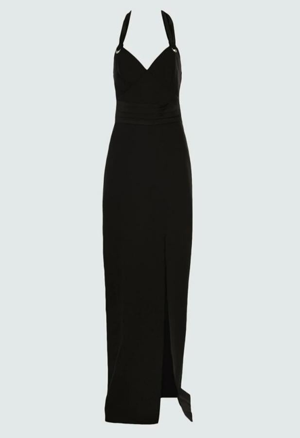 Trendyol - Ideas elegantes para las cenas navideñas. Vestido negro con abertura en el bajo y escote corazón, de Trendyol. Precio: 39,99€.