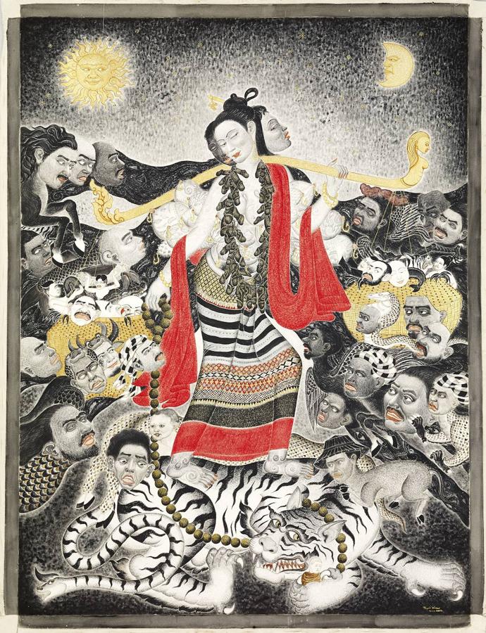 La ogresa del bosque, Phi Mè Nay Thanongsak Pakwan. Chiang Rai, Tailandia. 2015. Acrílico y pastel sobre lienzo. 