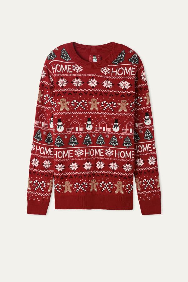 Tezenis - Jerséis navideños para lucir estas fiestas. Jersey de lana en tonos rojos con motivos navideños, de Tezenis. ¿Lo mejor? Es unisex, para que toda la familia pueda ir conjuntada estas fiestas. Precio: 19,90€.