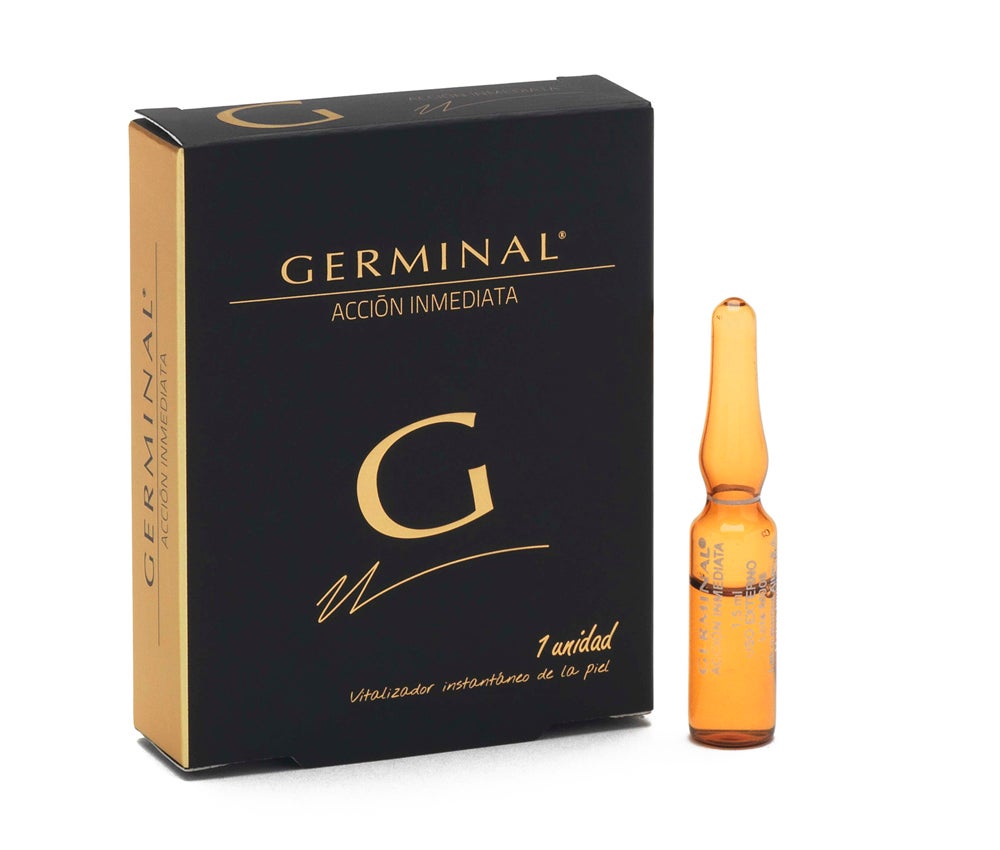 Ampollas de Acción Inmediata Germinal (12,75 €, pack de 5). Las ampollas flash más conocidas nacieron en 1980. Su fórmula procede de Francia donde era conocida como “rayon du soleil” (rayo de sol). Su éxito fue inmediato, convirtiéndose en uno de los imprescindibles de belleza de miles de mujeres. Aportan vitalidad a la piel, eliminando cualquier rastro de fatiga, gracias a una fórmula con extracto de ginseng, proteínas de maíz, extracto de levadura, alantoína y factor hidratante natural.