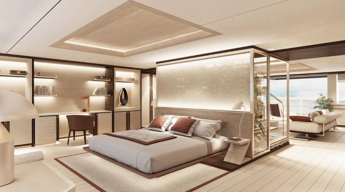 'Project 2024', el nuevo yate de 182 millones de Amancio Ortega. Otro aspecto atractivo del barco es la forma en que se organizan y vinculan las áreas delanteras para optimizar el espacio. La suite principal se concibe como un lugar independiente con mucha privacidad que cuenta, además del gran dormitorio, con dos vestidores y un salón.