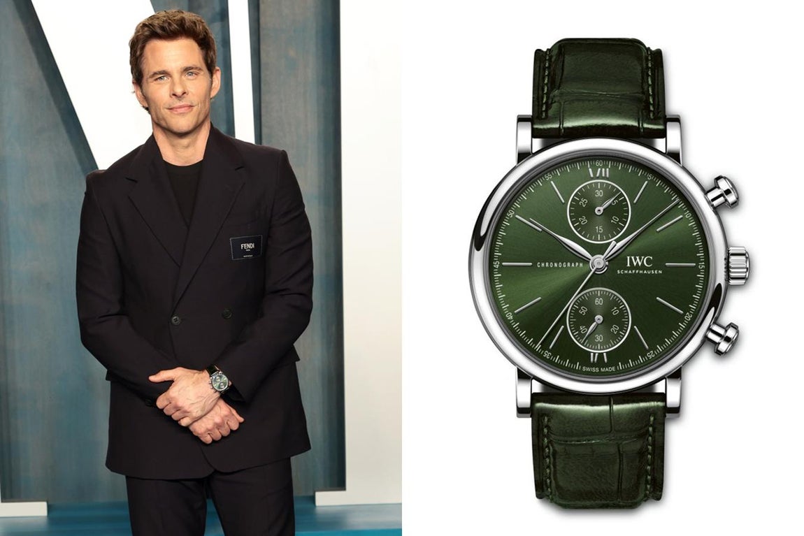 James Marsden e IWC. El actor escogió el modelo Portofino Chronograph 39 de IWC para asistir a uno de las fiestas posteriores a la gala de los Oscar. Un reloj en color verde con caja de acero fino de 39 mm, de cuerda automática y correa de piel de aligátor también en color verde. Su precio es de 5.750 euros.