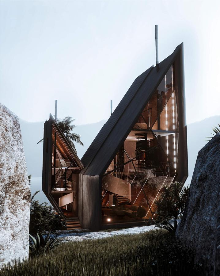 Así es 'Broken Diamond House'. El artífice de dicho proyecto es el arquitecto cubano Jorge Luis Veliz Quintana, nominado a múltiples premios al diseño que explica que «Broken Diamond House nace de la fragmentación de una forma pura hasta llegar a un módulo formal con el que se juega a la generación de espacios interiores que se conectan por dobles y triples puntales o las grandes fachadas de vidrio que se abren por ventanas molduradas».