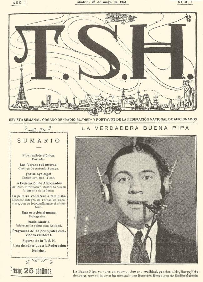 Portada de la revista T.S.H. (Telegrafía Sin Hilos), órgano oficioso de Radio Ibérica. Publicación semanal editada desde 1924 a 1926. 