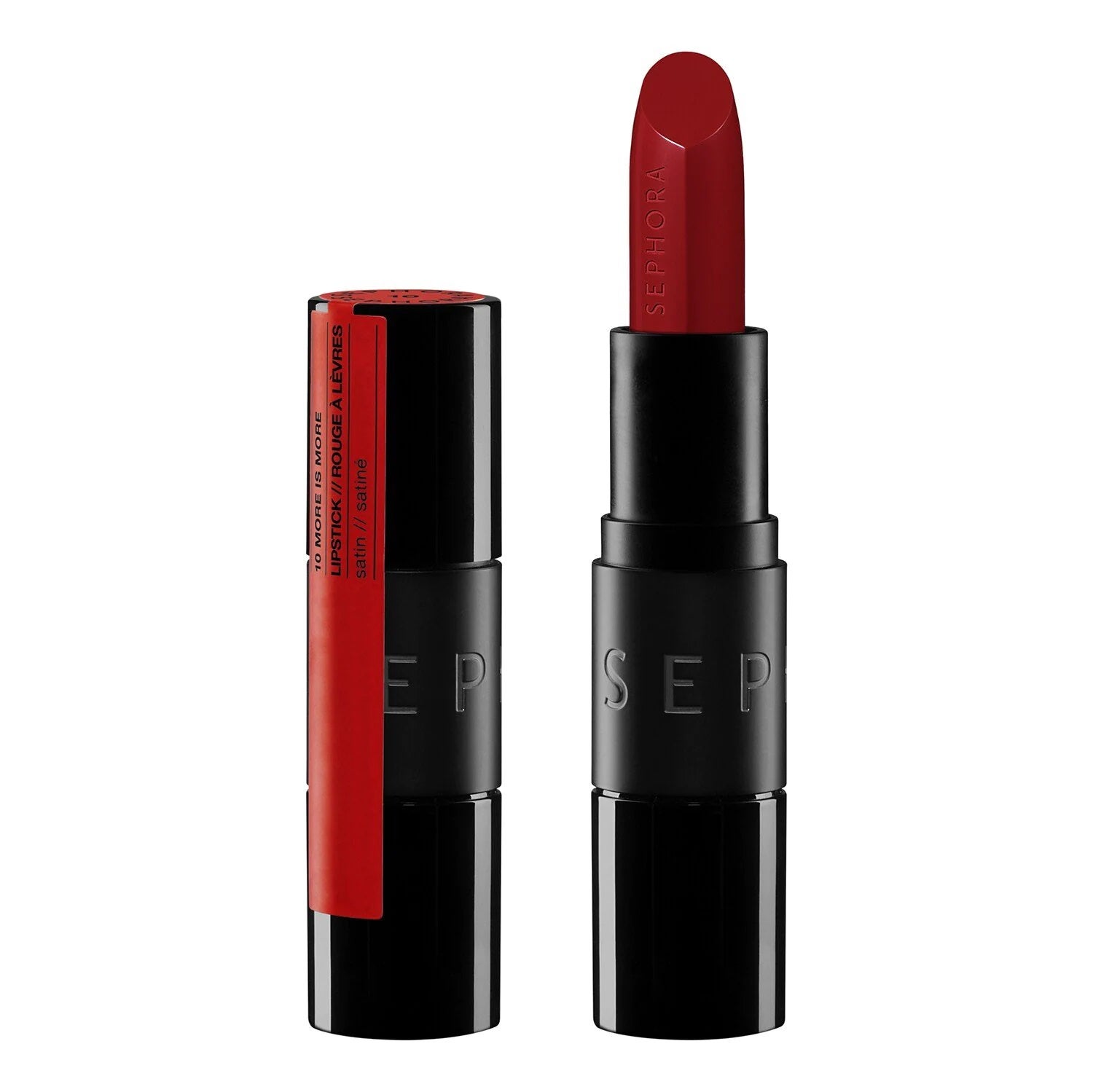 Barra de labios satinada Rouge Is Not My Name tono 10 de Sephora Collection (13,99 €). Una fórmula potente, pero flexible que combina un color vibrante, una fijación duradera y una hidratación de 8 horas en una sola pasada.