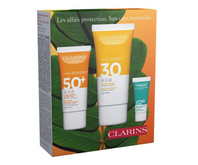 Cofre Solar de Clarins: 18 €, en Sephora (antes 25 €).. Este cofre solar incluye la protección facial Face Sun Cream, para todo tipo de pieles; el protector solar corporal con aroma exótico y el bálsamo para después del sol.