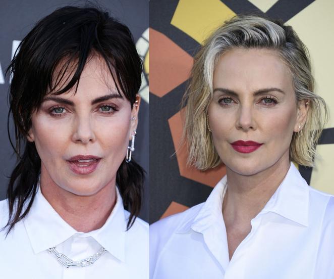 De morenas a rubias: Charlize Theron. Charlize Theron es otra de las famosas acostumbrada a los cambios de color de pelo. Hace unas semanas, la actriz de origen sudafricano sorprendió con un color muy oscuro, pero, habitualmente apuesta por el rubio platino.