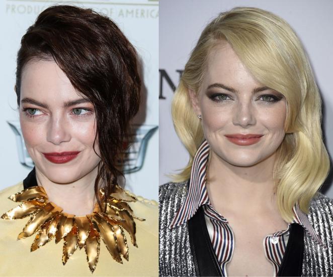 De morenas a rubias: Emma Stone. Emma Stone es otra de las famosas que también acostumbra a probar diferentes colores de pelo. Además del rubio y el moreno, la actriz ha lucido el pelirrojo.