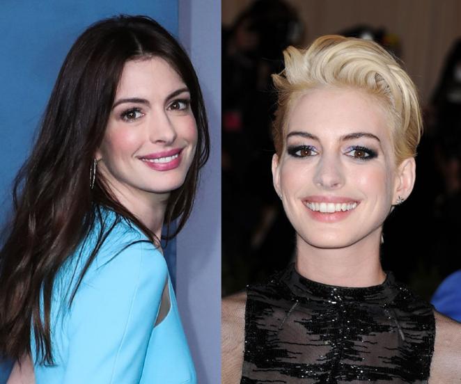 De morenas a rubias: Anne Hathaway. Anne Hathaway también se ha atrevido a probar el rubio platino, pero la actriz prefiere, en general, su melena morena.