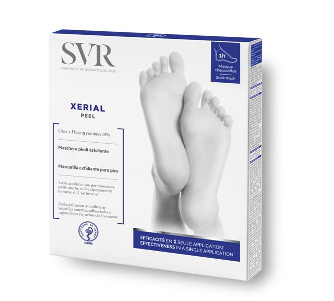 Mascarilla exfoliante Xerial Peel de SVR: 19,90 €. Mascarilla exfoliante en formato calcetín para un efecto piel nueva en menos de dos semanas. Gracias a su alta concentración en ingredientes activos queratolíticos y emolientes, Xerial Peel exfolia e hidrata en profundidad. Su técnica de impregnación exclusiva se concentra en las zonas rugosas de la planta del pie que más necesitan ser tratadas y renovadas y preserva las zonas sensibles para no dañarlas, actuando de forma rápida y radical.