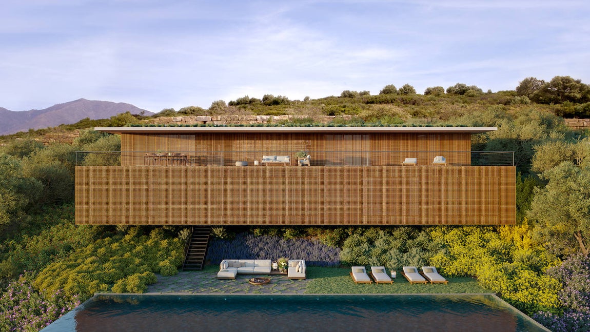 Casas de lujo en la Costa del Sol. Estas seis casas unifamiliares premium, construidas en parcelas de 1.800 m2, han sido diseñadas por el prestigioso estudio de arquitectura MK27, dirigido por el aclamado arquitecto brasileño Marcio Kogan. Se encuentran a la venta desde 3.500.000 €. Las casas disponen de una puerta de garaje extra ancha que permite el cruce de dos coches, mientras que la entrada principal está controlada mediante huella biométrica Ekey.