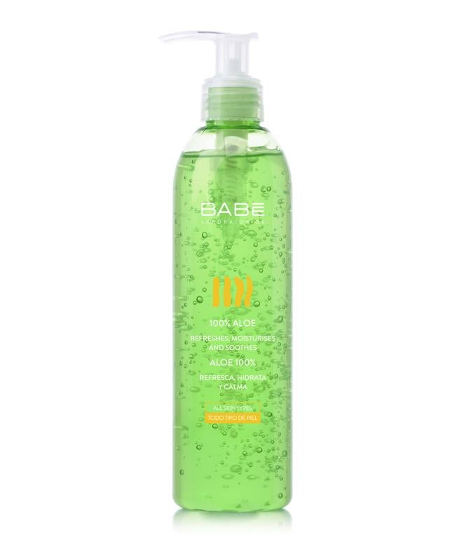 Aloe Vera de Laboratorios Babé (15,40 €, 300 ml). Gel refrescante que hidrata, calma y suaviza la piel, proporcionando una inmediata sensación de bienestar. Ideal para después de la exposición solar, el afeitado o la depilación. Contiene aloe vera 100% puro, cuyas propiedades regenerantes se han reforzado gracias a activos calmantes e hidratantes. Su textura no grasa se absorbe enseguida.