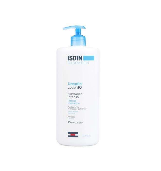 Ureadin Lotion10 de Isdin (28,95 €, 1000 ml). Loción corporal de hidratación intensa apropiada para el cuidado de la piel seca y muy seca. Gracias a su contenido en urea, retiene el agua y estimula la renovación de la piel proporcionando hidratación intensa y duradera. Su textura ligera y no grasa se absorbe rápidamente.