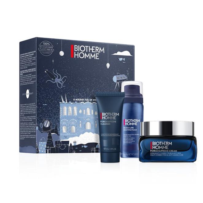 Cofre Regalo Force Supreme Youth Architect Cream de Biotherm Homme (99 €). El cofre de regalo Force Supreme Youth Architect Cream de Biotherm te ofrece una gama de tratamientos para el cuidado facial del hombre. Incluye la crema antiedad de 50 ml, formulada por el ingrediente estrella de la firma, el Life Plankton; un gel de afeitado de 50 ml con propiedades antiirritantes y antirrojeces; y el gel limpiador de 40 ml, con partículas exfoliantes.
