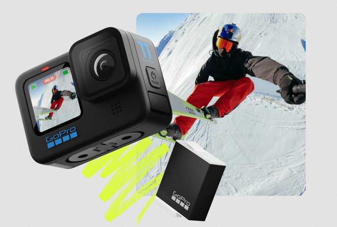 GoPro HERO11 Black. La nueva GoPro HERO11 Black es todo lo que necesitas para capturar tus aventuras más extremas. Su nuevo sensor de imagen más grande captura más de la escena con mejor calidad de imagen para que puedas subir tus tomas verticales en redes al instante. Con el HyperSomooth 5.0 esta cámara determina automáticamente el nivel de la estabilización de vídeo que necesitas en función de tu velocidad y movimiento para que captures las tomas más amplias y estabilizadas. Además, incluye el nuevo HyperView, una lente que usa el contenido con una relación de aspecto de 8:7 que ofrece el nuevo sensor de imagen y genera tomas gran angular de 16:9. Se pueden grabar vídeos en 5,3K a 60 fps, obtener fotos de 24,7 megapíxeles a partir de vídeos y capturar detalles inapreciables a velocidades normales ralentizando la acción a cámara lenta hasta 8x sin perder la resolución de vídeo de 2,7K. Dispone, también, de tres nuevos modos nocturnos y captura programada. Su precio es de 399,98 euros.