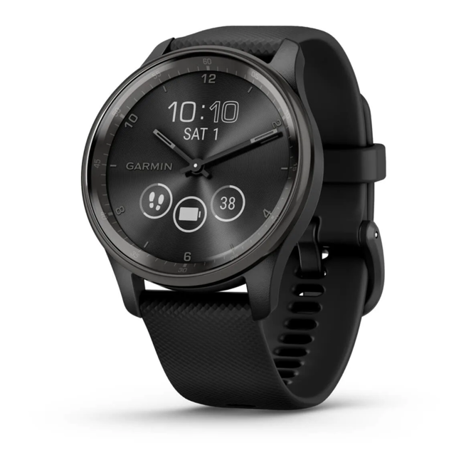 Reloj vívomove Trend, de Garmin. El smartwatch híbrido vívomove Trend de Garmin ofrece un estilo analógico y clásico y funciones inteligentes esenciales. Este modelo, disponible en varios colores, cuenta con un bisel de acero inoxidable, un cristal curvo y una cómoda correa de silicona. Viene con una pantalla táctil oculta que solo aparece cuando se necesita. Entre sus funciones están monitor de energía Body Battery, sensor de frecuencia cardiaca, control y puntuación del sueño, pulsioxímetro, control del estrés, seguimiento de la hidratación y la respiración, aplicaciones deportivas preinstaladas, pagos contactless y notificaciones del teléfono. La autonomía de la batería es de hasta 5 días en modo smartwatch y hasta 1 día adicional en modo reloj analógico. Su precio es de 329,99 euros.