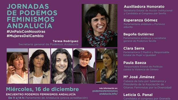 Cartel electoral donde se anuncia la cita de Podemos en el Parlamento de Andalucía