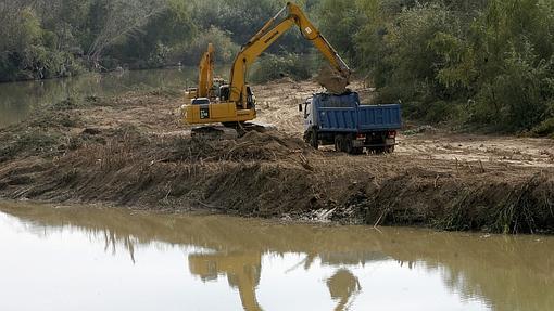 Una máquina trabajando en la limpieza del Guadalquivir