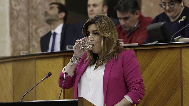 Susana Díaz durante su comparecencia en el Parlamento este miércoles