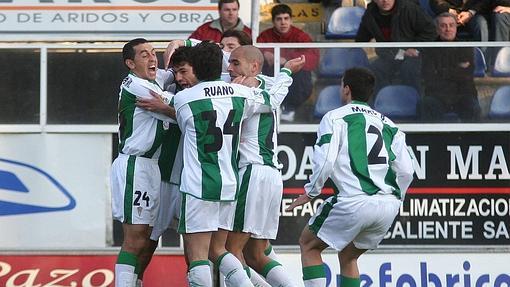 Celebración del partido contra el Pontevedra