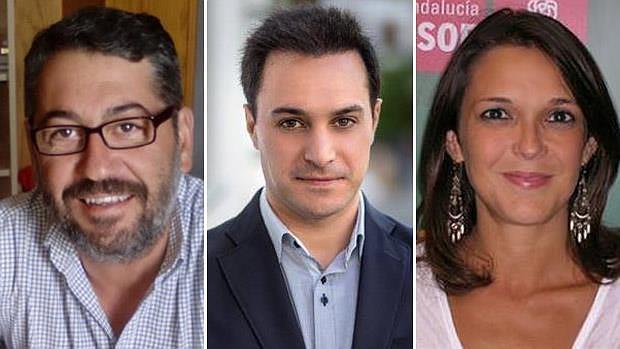 El alcalde de Castilblanco y nuevo delegado en Sevilla, Segundo Benítez; el exalcalde de El Viso del Alcor, Manuel García Benítez y Rosa Isabel Ríos, nueva directora de Industrias y Cadena Agroalimentaria