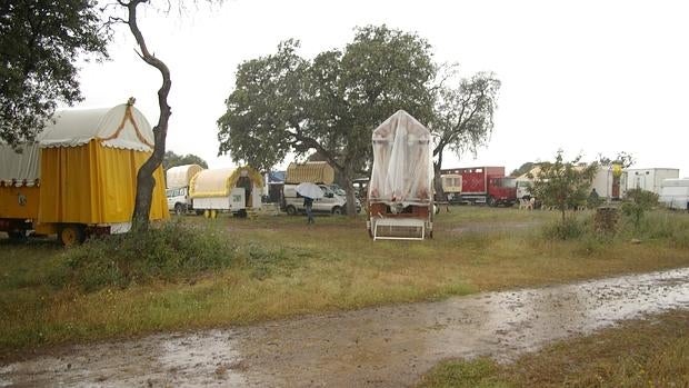 Parada del Rocío bajo la lluvia