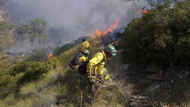 Efectivos del Plan Infoca en el incendio de Quesada el verano de 2015