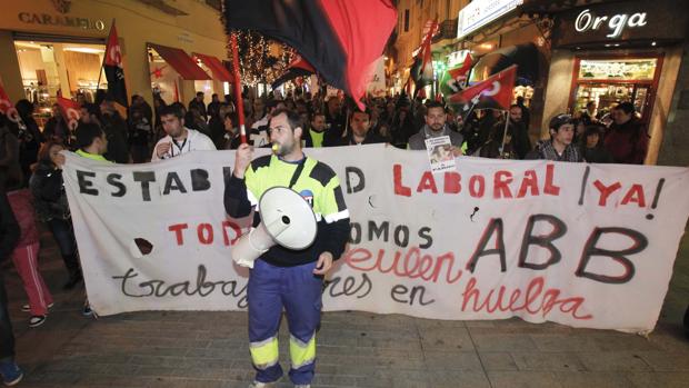 Trabajadores de ABB durante una protesta