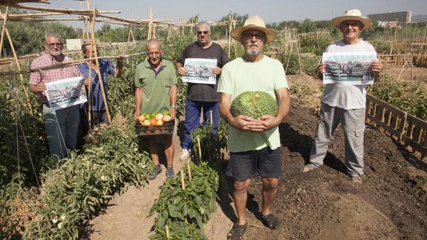 Los hortelanos posan con sus vegetales, ayer