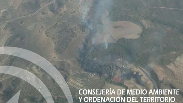 Imagen del incendio ya controlado en Priego cedida por el Infoca