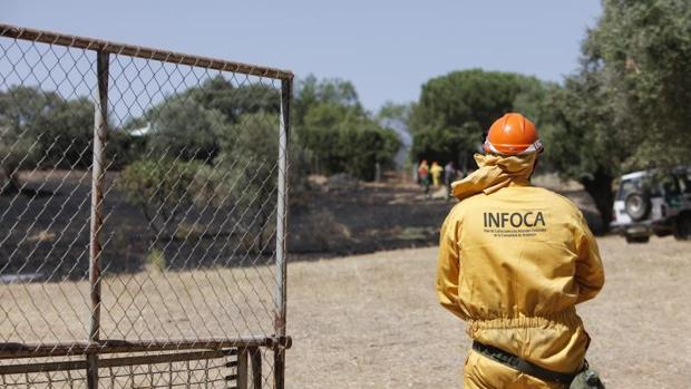 Un operario del Infoca durante una operación de extinción, este verano