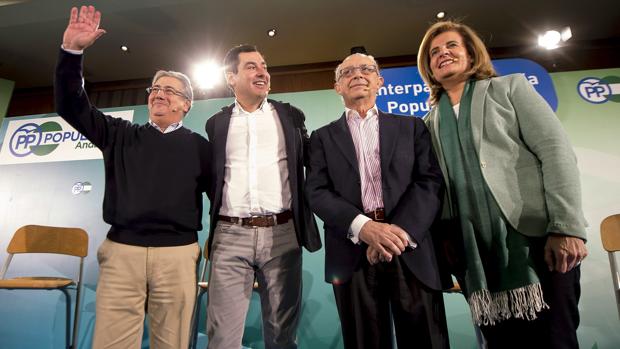 Zoido, Moreno Bonilla, Montoro y Báñez, durante el acto en Córdoba