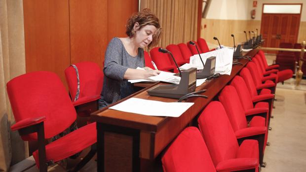 La delegada de Hacienda, Alba Doblas, revisa documentación antes de un Pleno