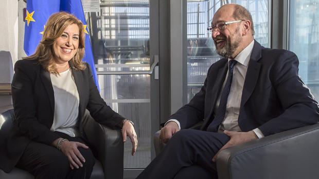 Susana Díaz y Martin Schulz hoy en el Parlamento euripeo