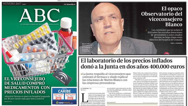 Algunas de las portadas e informaciones de ABC sobre la gestión de Martín Blanco durante su etapa en Granada