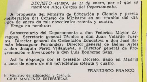 Detalle del BOE con su nombramietno como subsecretario de Educación