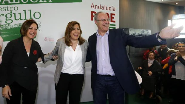 Isabel Ambrosio junto a Susana Díaz y Juan Pablo Durán en un acto del PSOE en un hotel de Córdoba