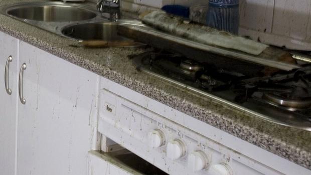 Una cocina incendiada