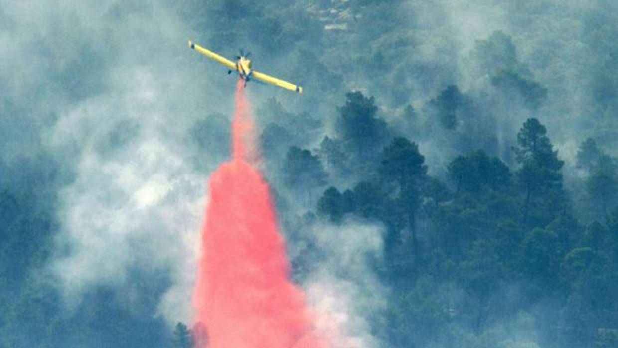 Medios aéreos en pleno trabajo de extinción del incendio, labores que han surtido efecto